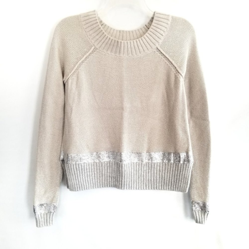Express Cropped Cream Gray & Silver Sweater XS
